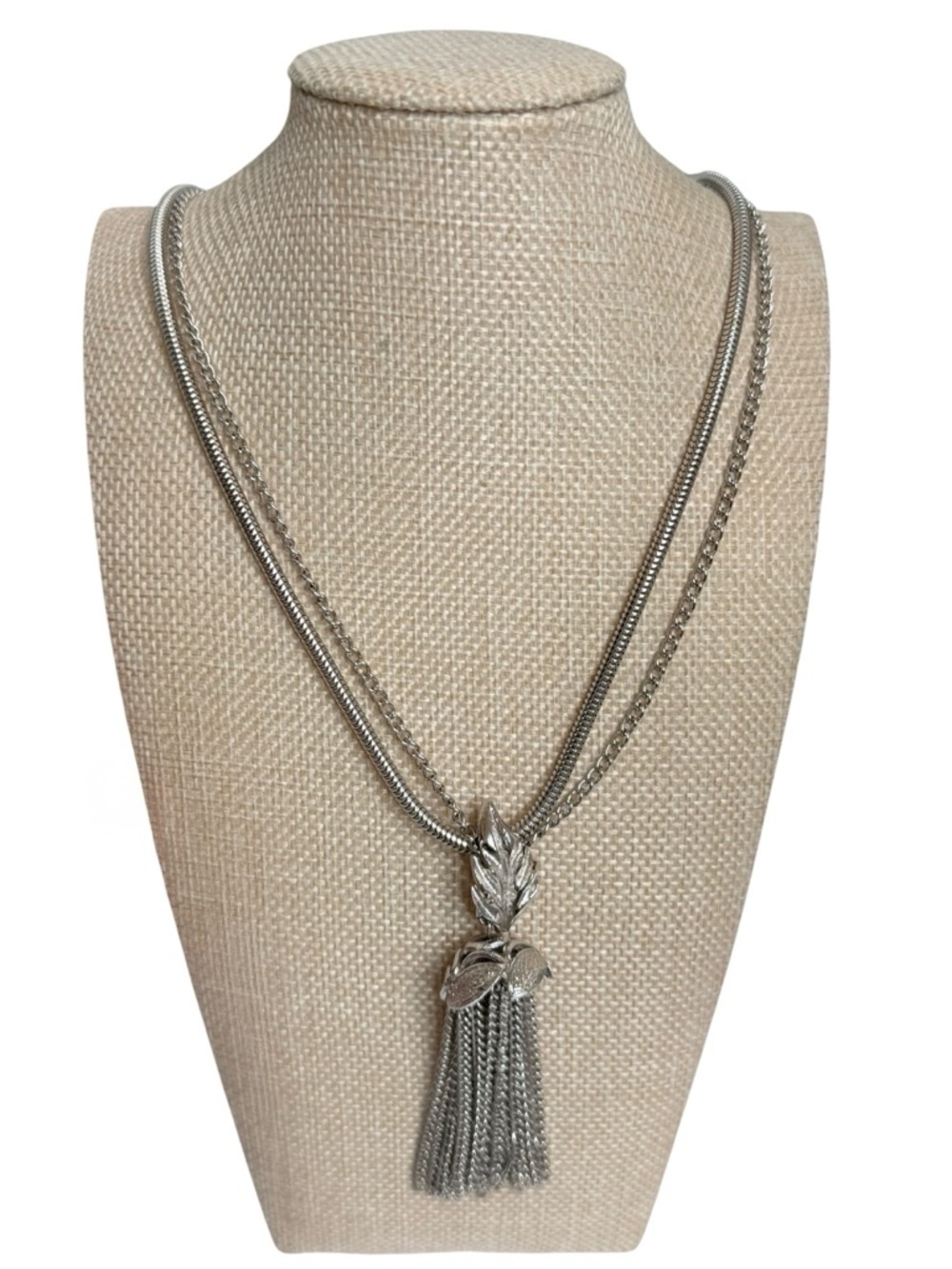 Judy Lee vintage silver tone tassel double strand necklace